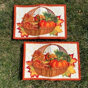 Handmade Quilted Placemats 15x10 Set of 2 Reversible Fall Table Décor